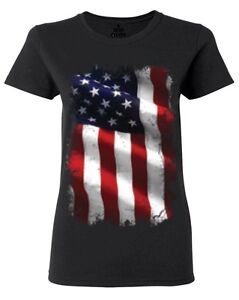 Large-American-Flag-Patriotic-Women-039-s-T-Shirt-4th-of-July-USA-Flag-Shirts