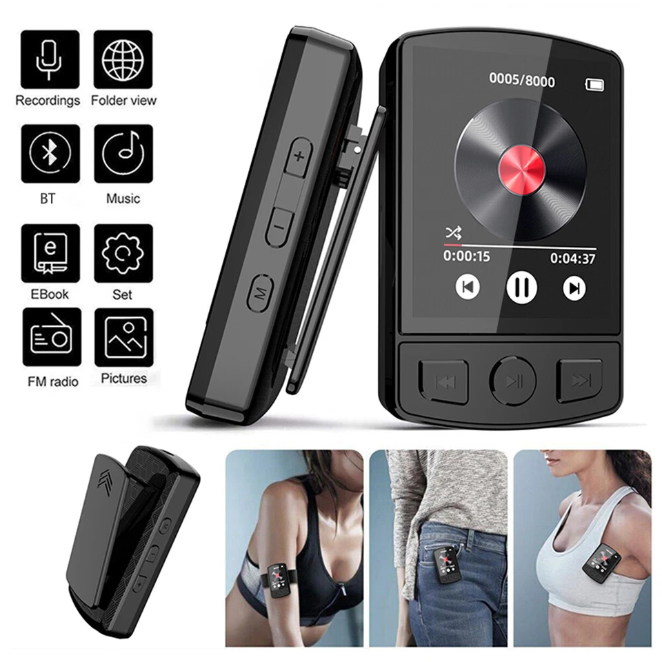 MP3 Player Support 128GB Lossless Music Bluetooth Clip Voice Recorder FM Radio A - Image 3 of 4