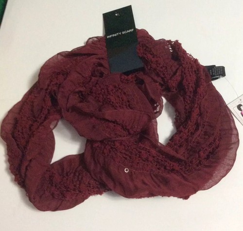 Cejon Scarf Infinity Loop Burgundy Red Open Weave Sequin Classy NWT - Picture 2 of 12
