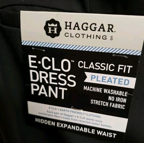 NWT HAGGAR BIG & TALL SIZE 44X32 BLACK PLEATED DRESS PANTS - Picture 7 of 12