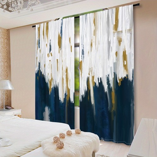 2 Panels 3D Abstract Watercolor Curtains Window Drapes for Bedroom Living Room - Picture 11 of 26