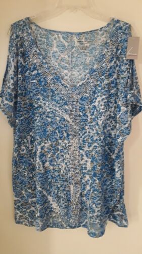 LANE BRYANT Women Blue Embellished cold shoulder Top shirt Tunic Sz 18/20