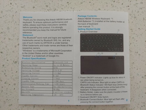 ARTECK HB098 Ultra-Slim Bluetooth Keyboard  iOS Android Windows.NEW - Picture 5 of 6