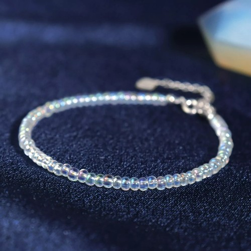 Rainbow White Opal Beads Delicate Healing Crystal Minimalist Woman Bracelet - Picture 1 of 5