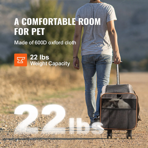 Trasportino per Gatti con Ruote, Omologato dalla Compagnia Aerea, per Animali Domestici Sotto 22 Lbs, Grigio - Foto 3 di 12