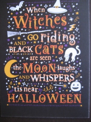UNUSED vintage greeting card Current HALLOWEEN When Witches Go Riding &BlackCats