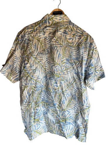 Camisa de lino Club Room de lujo talla XL 100 % lino azul estampado de hojas hawaianas - Imagen 2 de 4