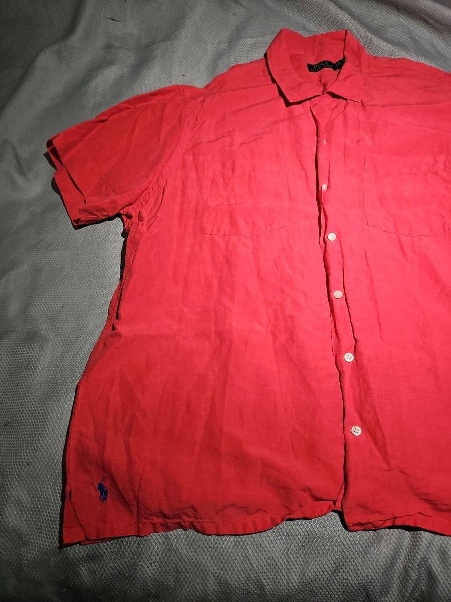 Ralph Lauren Shirt Mens 2XL XXL Pink Linen Silk Blend Button