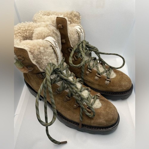 Jimmy Choo Eshe Flat Shearling Lace Up Combat Boots Suede Clove/Nutmeg US 7 IT37 - Picture 3 of 9