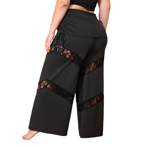 PLUS SIZE ⭐ Women Casual Lace Wide Leg Pants High Waist Drawstring Trousers US - Picture 10 of 15