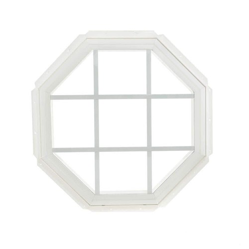 24 in. x 24 in. Fixed Octagon Geometric Vinyl Window with Grids - White