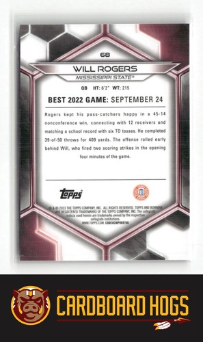 2023 Bowman U Best #68 Will Rogers Mississippi State Bulldogs - Picture 2 of 2