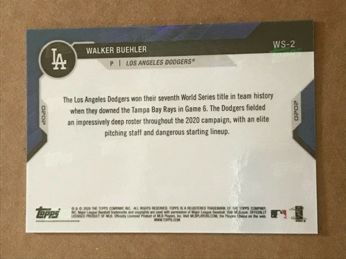 2020 Topps Now #WS-2 WALKER BUEHLER World Series Champion LA Dodgers 3,157 Print - Picture 2 of 2