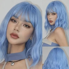 Wig women hair blue halloween cosplay