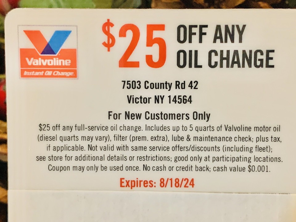 VALVOLINE Instant 25 Off Any Full service Oil Change Valid to 8/18/24! eBay