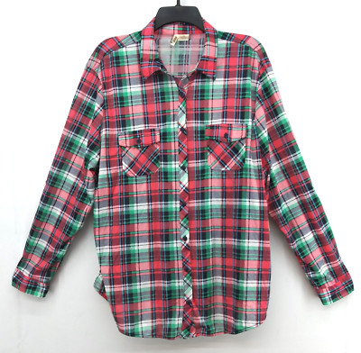 Passport Shirt Women Plus Size 3X Multicolor Plaid Roll Tab Sleeve Button Up Top