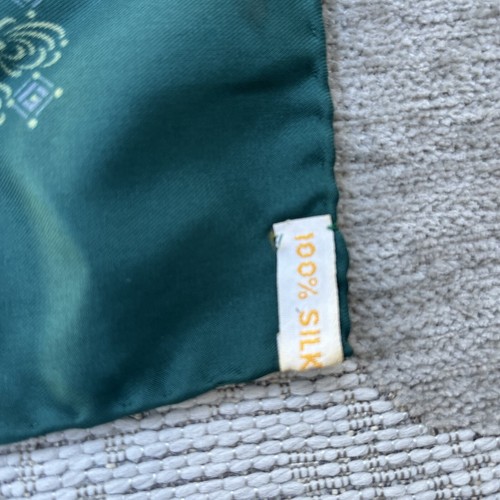 Vintage Hermes Paris Pattern Silk Pocket Square Green Preppy - Picture 6 of 9