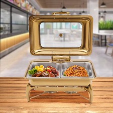 Gold 9QT Roll Top Chafing Dish Buffet Set Stainless Steel with Fuel Holder Home