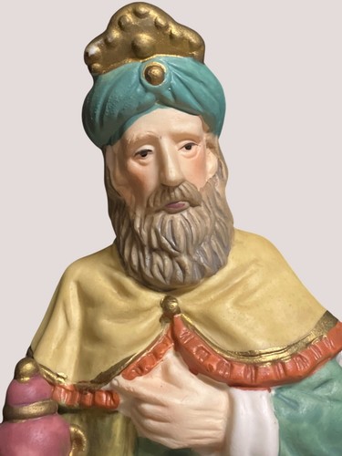Hand-Painted Ceramic Wise Man Figurine With Bejeweled Turban Cape - Picture 3 of 11