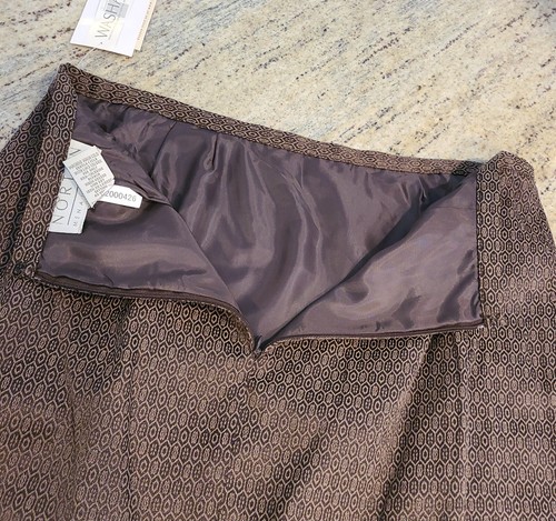 New! Norton McNaughton Size 12 Brown Lined Knee Length Skirt Geometric Beehive - Picture 15 of 16