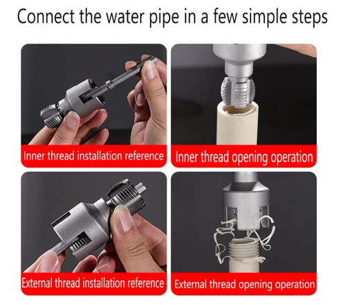 Integrated Pipe Threading Cutting Tool Kit, Drill Compatible PVC Pipe Threader - Picture 10 of 13