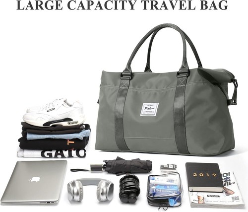 Gym Bag for Women, Travel Duffel Bag,Weekender Overnight with Wet A-Green - Picture 2 of 7