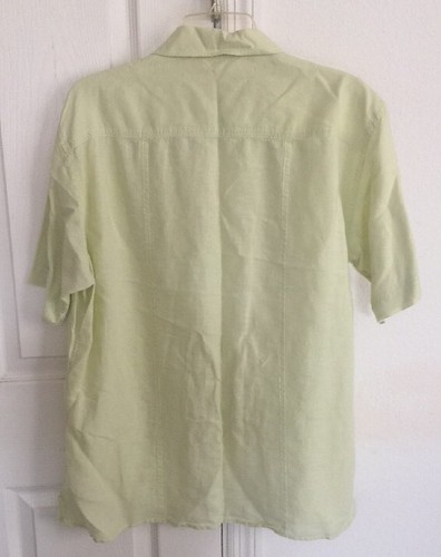 TL Men Yellow Greenish ,Short Sleeve Button Front Linen/ Cotton Shirt size L. - Picture 3 of 3