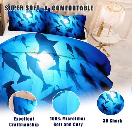 Kids Twin Shark Comforter Set - Lightweight Microfiber for Year-Round Use - Picture 4 of 9