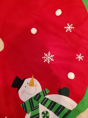 Christmas Tree Skirt Applique Snowman Snowflakes Prima Creations New 48" Lined - Picture 5 of 9