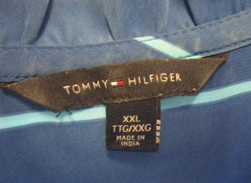 Camicetta Tommy Hilfiger senza maniche blu a righe con bottoni TAGLIA XXL - Foto 3 di 3