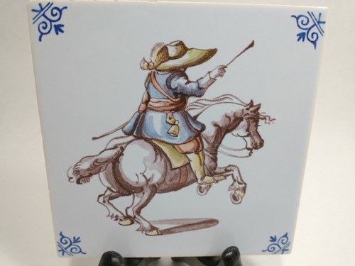 Vintage Spanische Kunst Pferd & Reiter Keramikfliese handbemalt 5 3/16" Quadrat - Bild 2 von 8