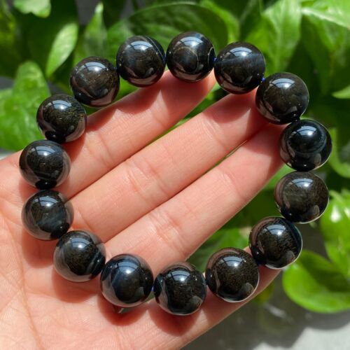 Pulsera de cuentas de cristal ojo de tigre azul natural de 13,5 mm C553 - Imagen 2 de 9