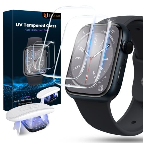 EWUONU 2 Pack Tempered Glass Screen Protector for Apple Watch Series 8
