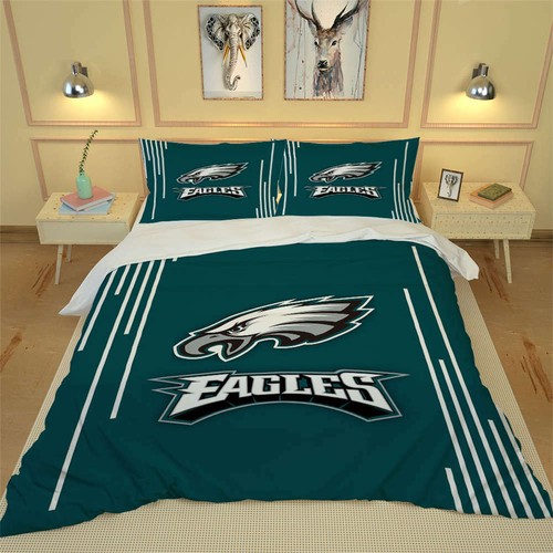 Teal And White Eagle Logo 3D Quilt Duvet Doona Cover Set Pillow case Print - Bild 4 von 10