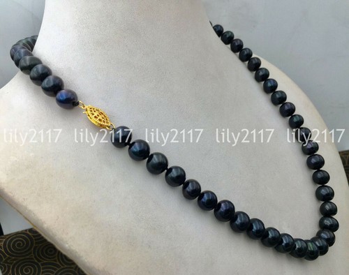 Genuine Natural 8-9mm Black Akoya Freshwater Cultured Pearl Necklace 14-48" - Picture 3 of 15