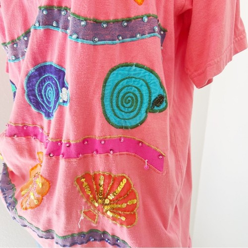 VINTAGE 80s Victoria Jones Coral Cotton Sea Beach Aquatic Beaded Knit Top, M - Picture 6 of 7