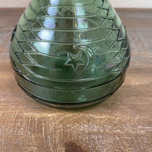 Vintage Mastercraft Pipes Green Glass Hookah Base Bottle Moon & Star Italy 5.5” - Picture 2 of 8