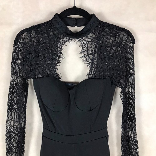 MATERIAL GIRL Juniors' Lace-Detail Illusion Long Sleeve Black Jumpsuit NWT XL - Picture 3 of 11