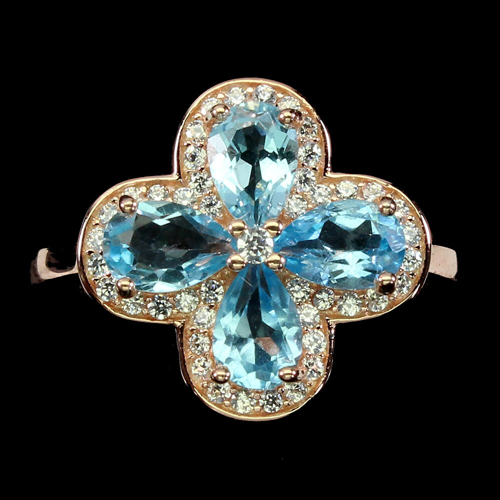 Anillo De Topacio Azul Cielo Simulado De 6x4mm En Plata De Ley 925 Talla 8