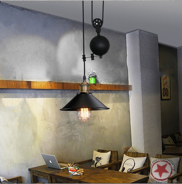 Iron Pulley Retro Edison Bulb Light Chandelier Vintage E27 Ceiling Pendant Lamp