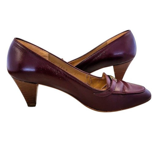 Etienne Aigner Vintage Burgundy Leather Pumps Gold A Accent Made in Italy - Picture 8 of 15