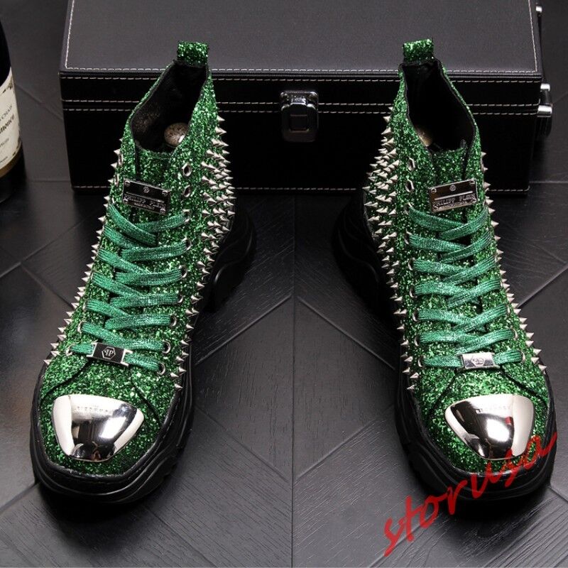 Gliiter High Top Nightclub shoes Mens Lace Up Rivet Punk Rock shoes Ankle Boots Gliiter High Top Nightclub shoes Mens Lace Up Rivet Punk Rock shoes Ankle Boots