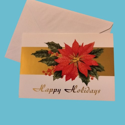 Elegant Happy Holidays Card Poinsettia Happiness Peace Envelope - Picture 3 of 5
