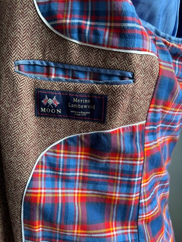100% MERINO LAMBSWOOL JACKET 42 mens MOON English tweed EL GANSO patch elbow - Picture 3 of 22