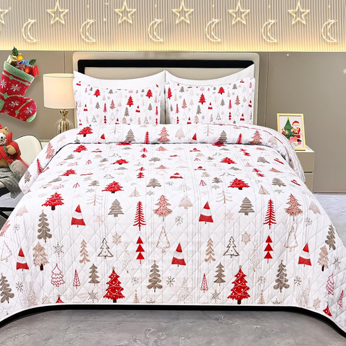 Christmas Quilt Queen Size 3 Pieces Christmas Tree Quilt Sets - Ultrasonic Quilt - Picture 10 of 12