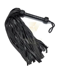 Black Genuine Cowhide Leather Flogger 80 Falls Hand Braided Heavy Thuddy Whip