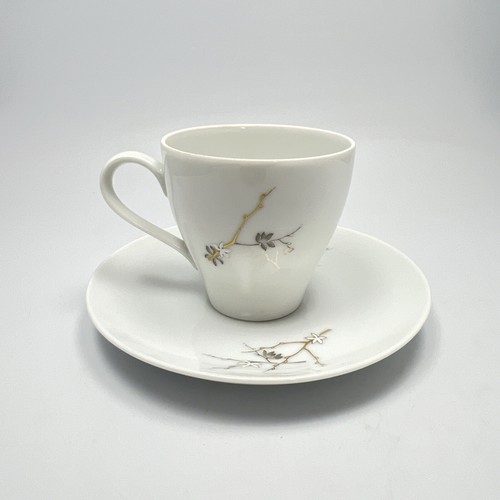 Mikasa Cup Saucer 4 Set Tanya Gray Gold Florals White Japan Porcelain 5847 - Picture 6 of 12