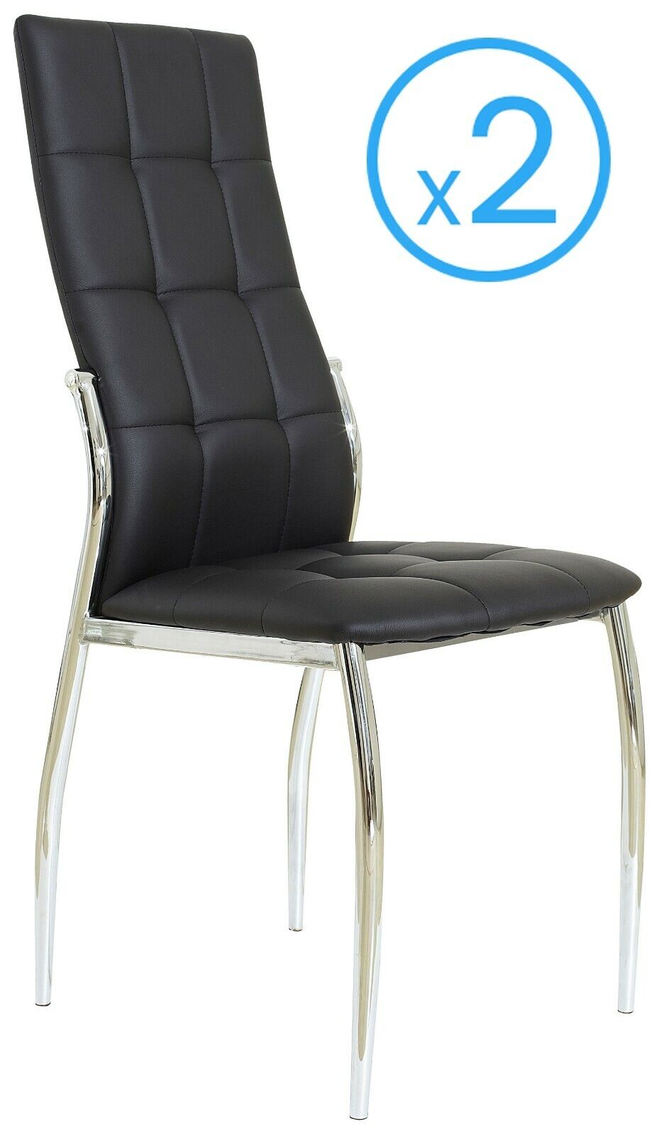 Pack 2 sillas comedor Laci negras polipiel metal salon moderno cromado 101x51x45