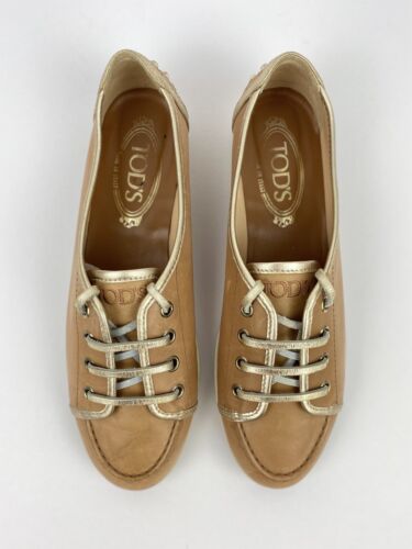TOD’S Beige Leather Driving Shoes Sneaker Moccasins Italy Women’s Size 38 - Picture 7 of 10