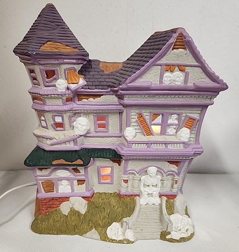 Lighted Ceramic Halloween House Skeletons At Home Pacific Rim Vintage - Picture 1 of 12